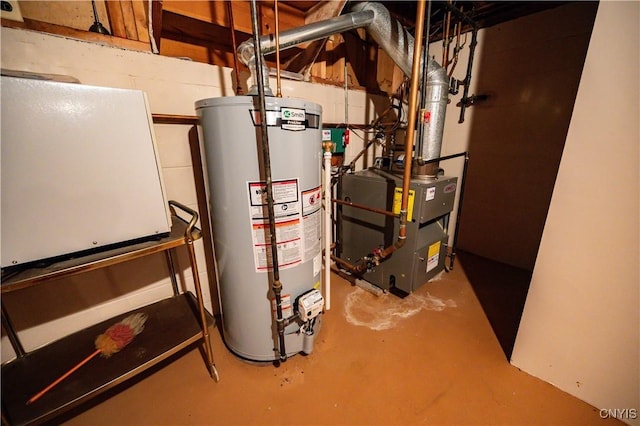 utilities with gas water heater and a heating unit