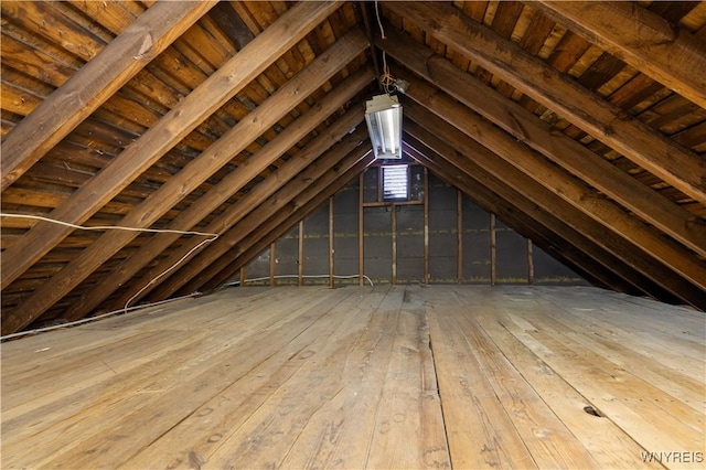 view of unfinished attic