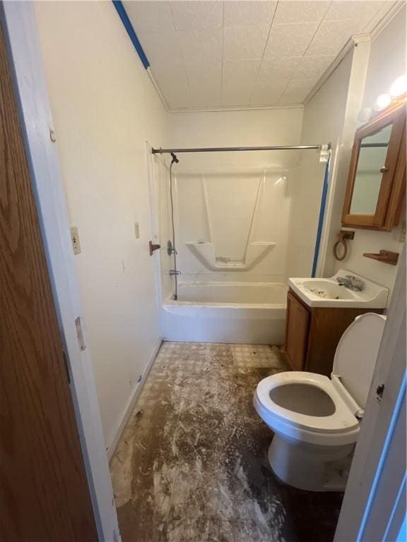 bathroom featuring toilet, bathtub / shower combination, and vanity