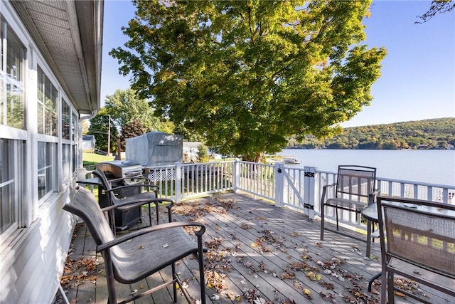 deck with a water view