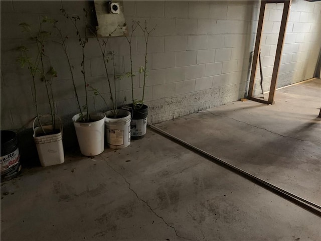 unfinished basement with concrete block wall