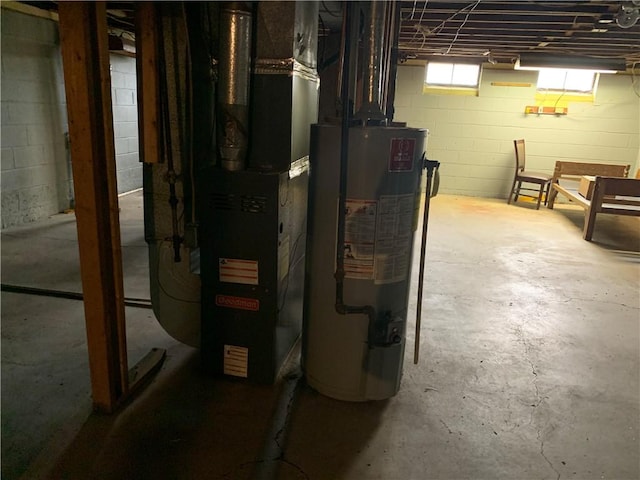 utilities with heating unit and gas water heater