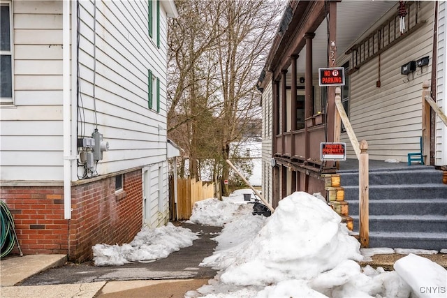 view of snow covered exterior