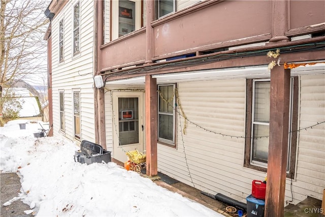 view of snow covered exterior