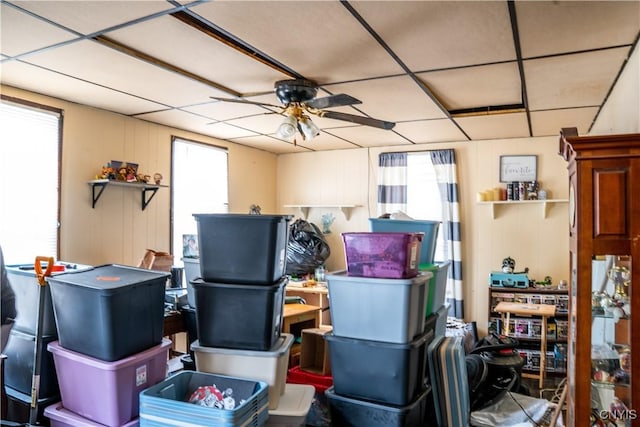 storage featuring ceiling fan