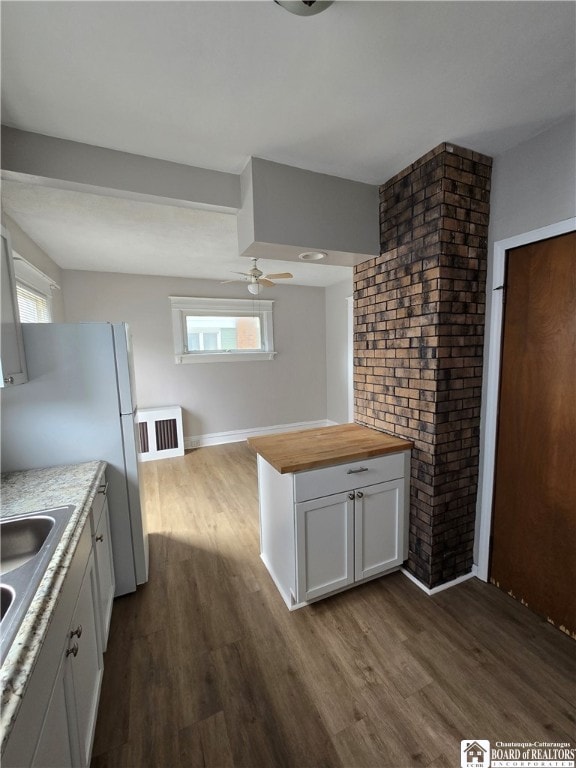 kitchen featuring dark wood-style floors, butcher block counters, a sink, and a healthy amount of sunlight