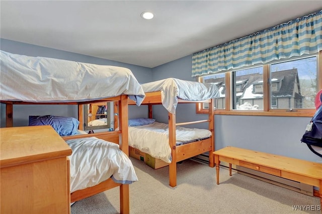 bedroom featuring carpet and recessed lighting