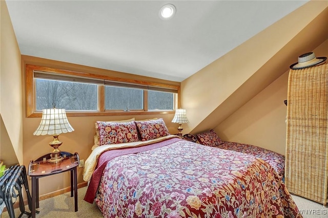 bedroom with carpet and recessed lighting