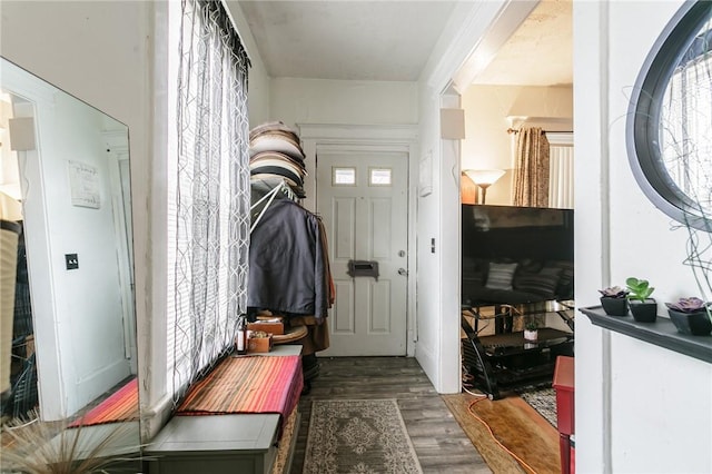 mudroom with wood finished floors