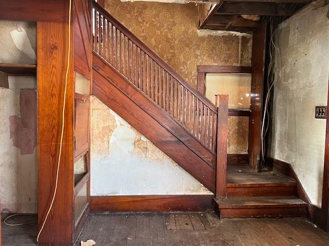 staircase featuring hardwood / wood-style flooring