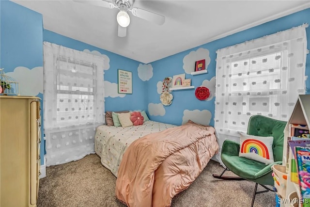 bedroom with carpet floors and ceiling fan