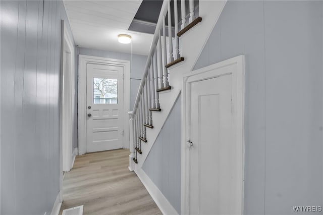 192 Cottage St, Lockport-City, NY 14094 - doorway featuring stairs, visible vents, and light wood-style floors