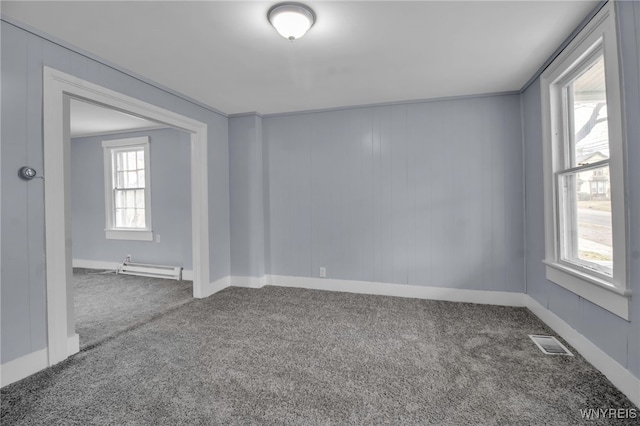 192 Cottage St, Lockport-City, NY 14094 - spare room featuring a baseboard radiator, carpet, visible vents, and baseboards