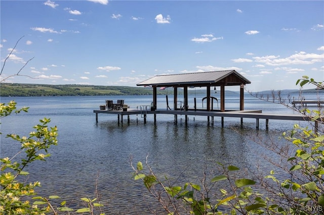 dock area with a water view