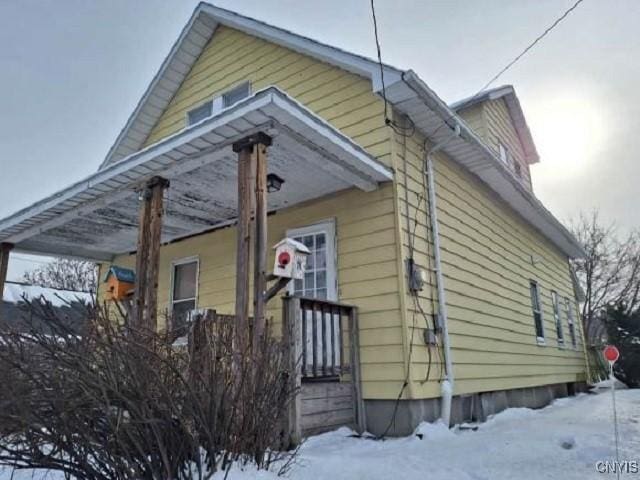 view of snow covered exterior