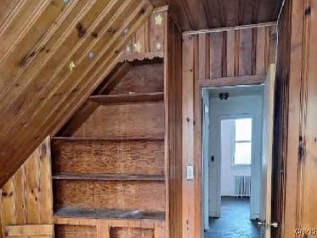 unfinished attic with radiator heating unit