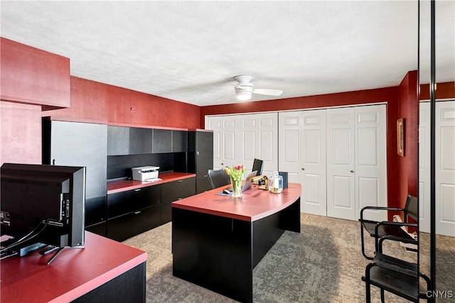 office area featuring a ceiling fan