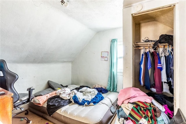 bedroom with lofted ceiling