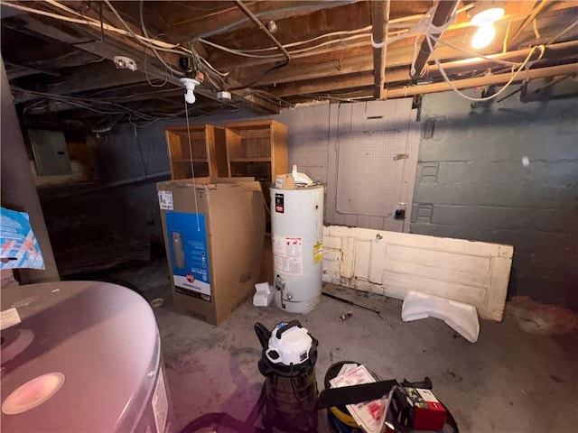 utility room with electric panel and water heater