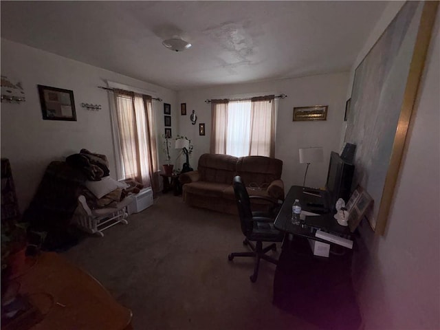 view of carpeted office space