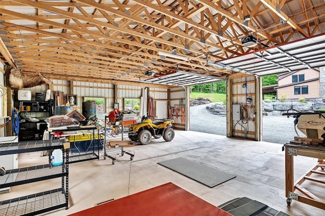 garage with a garage door opener