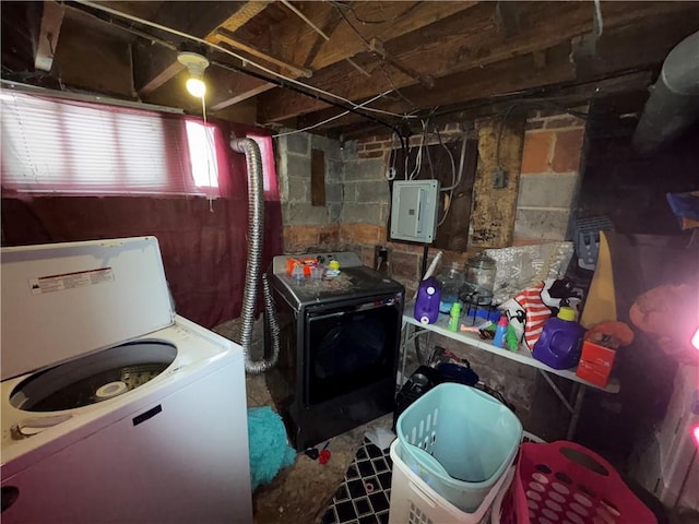 laundry room with washer / dryer, electric panel, and laundry area