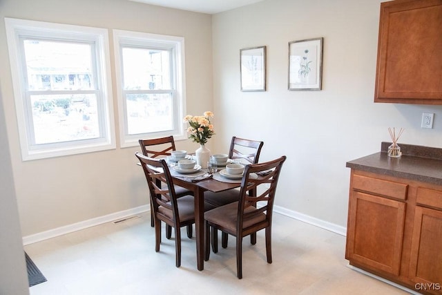 dining room featuring visible vents and baseboards