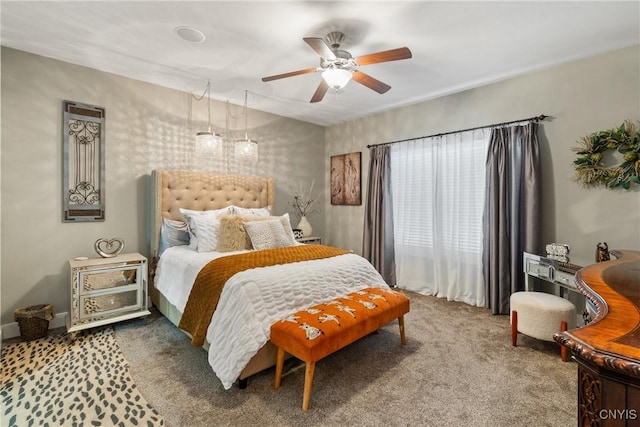 bedroom featuring ceiling fan and carpet flooring