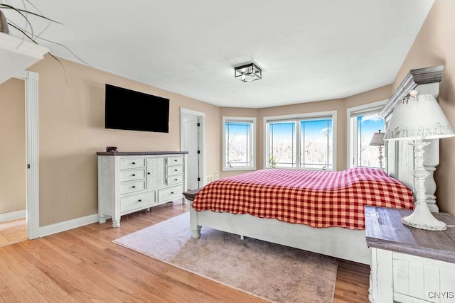 bedroom with baseboards and wood finished floors