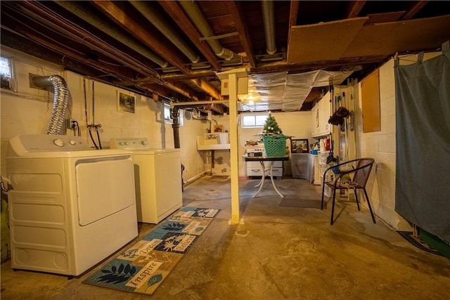 below grade area featuring independent washer and dryer