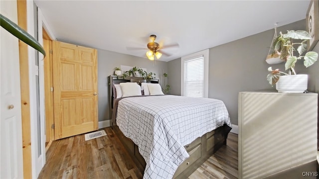 bedroom featuring dark wood-type flooring, visible vents, and baseboards