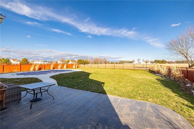 view of yard with a patio and a fenced backyard