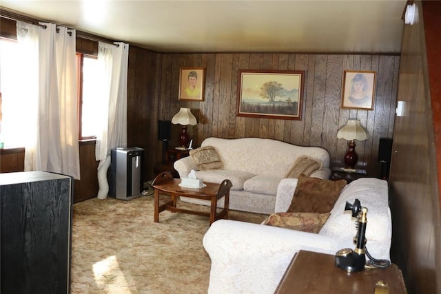 living room featuring light carpet