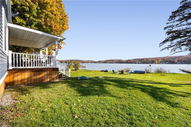 view of yard with a water view