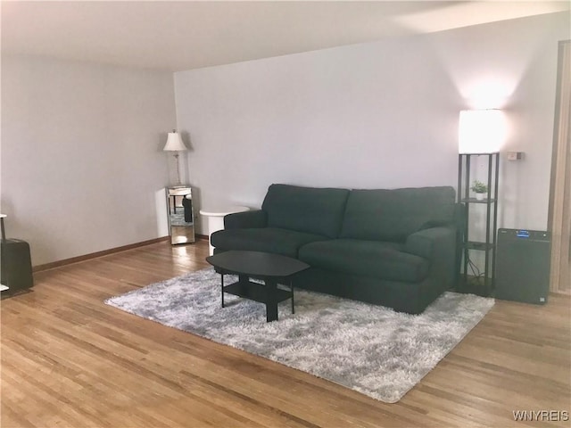 living area featuring wood finished floors and baseboards