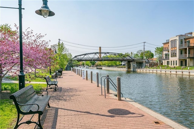 view of property's community with a water view