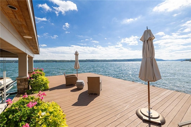 dock area featuring a water view