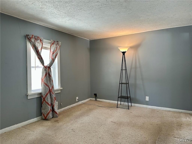 empty room featuring baseboards, a textured ceiling, and carpet