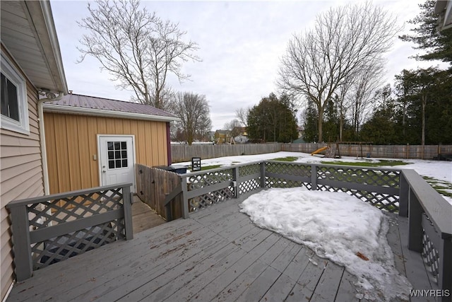 wooden deck with a fenced backyard