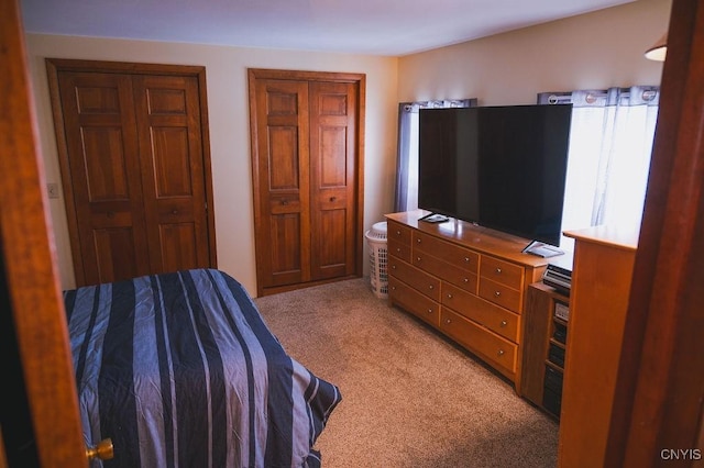 bedroom with light carpet