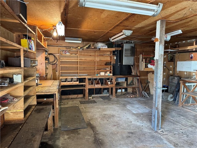 garage featuring a workshop area