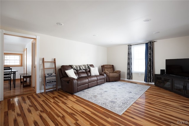 living room featuring baseboards and wood finished floors