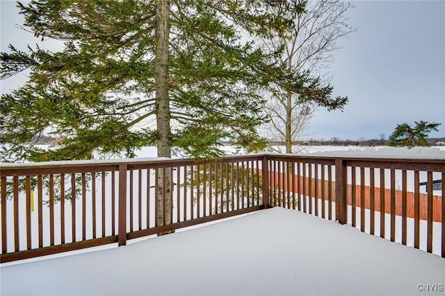 view of snow covered deck