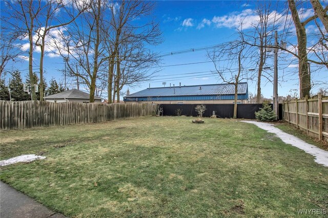 view of yard with a fenced backyard