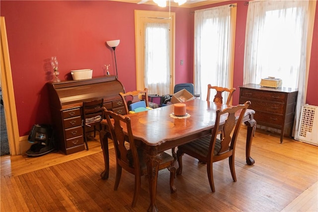 dining space with hardwood / wood-style flooring