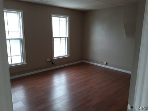 unfurnished room featuring a wealth of natural light, baseboards, and wood finished floors