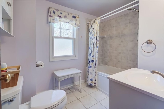 full bathroom with tile patterned floors, toilet, a sink, and shower / bath combination with curtain