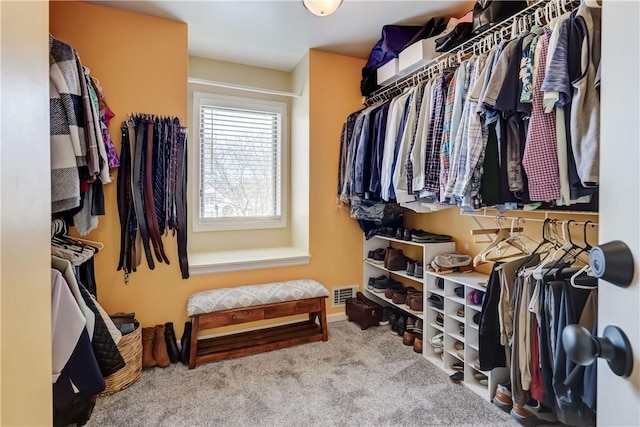 walk in closet with carpet flooring and visible vents