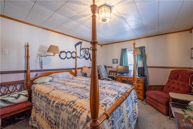 carpeted bedroom with crown molding