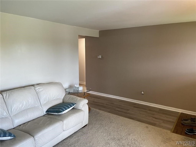 unfurnished living room with baseboards and wood finished floors